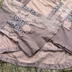 Free People Patchwork Blouse in Dusty Pink with Blue Print